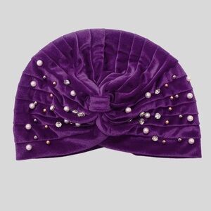 Elegant Purple Velvet Turban with Pearl Accents